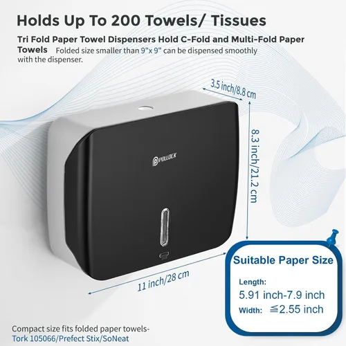 Vista 2 de Dispensador de toallas de papel para montaje en pared, dispensador de toallas de mano plegado múltiple/triple en C, dispensador de toallas de papel