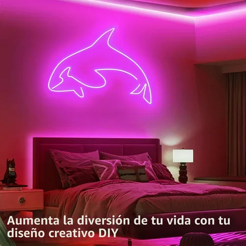 Vista 4 de Cuerda de luces LED de neón de 16.4 pies con aplicación o control remoto, luces LED flexibles, múltiples modos, luces de neón RGB para exteriores