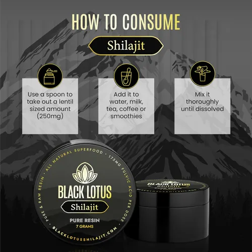 Vista 4 de Black Lotus Pure Shilajit Resina, 0.27 oz, 100% Shilajit natural puro para hombres y mujeres con aminoácidos, 175 mg de ácido fúlvico, 85 minerales