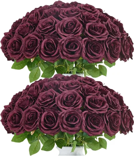 Vista 34 de 10 rosas artificiales abiertas, tallos de rosas artificiales para arreglos de boda, ramo de novia, centro de mesa, flores de seda sintética falsas