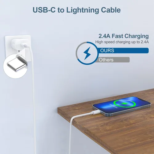 Vista 6 de Paquete de 2 cables USB C a Lightning, cargador tipo C de 10 pies, cable de carga rápida compatible con Apple iPhone 14/14 Pro/14Pro Max/13/13