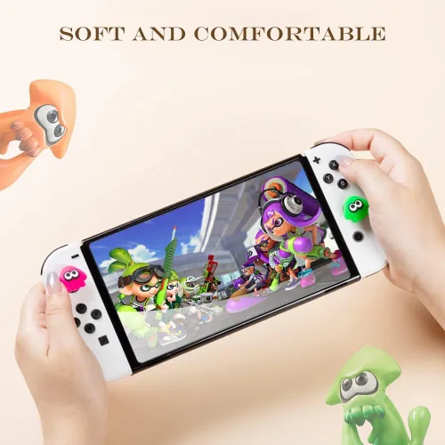 Vista 2 de PERFECTSIGHT Lindos empuñaduras de pulgar Splatoon para Switch, Switch Lite, Switch OLED, tapas de joystick 3D para Nintendo Switch, 4 tapas
