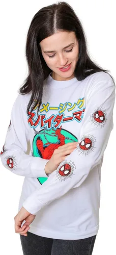 Vista 4 de Marvel Spider-Man - Camiseta de manga larga japonesa Kanji Comics para adultos unisex 100 algodón