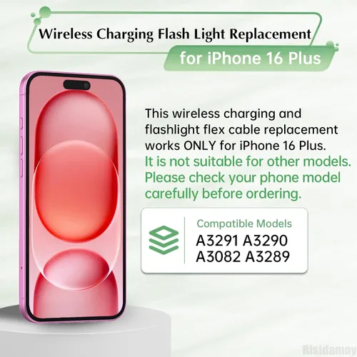 Vista 2 de NFC Wireless Charging Flash Light Replacement for iPhone 16 Plus