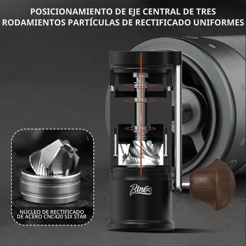 Vista 6 de Bincoo Molinillo de café manual con mango plegable manual – Molinillo de café expreso, compacto y portátil para el hogar, viajes, camping (negro)
