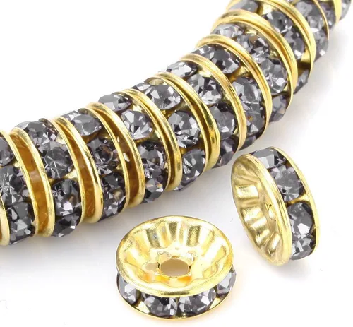 Vista 25 de RUBYCA 100 unidades de cuentas espaciadoras redondas estilo Rondelle en tono dorado de 10 mm, cristal checo AB blanco