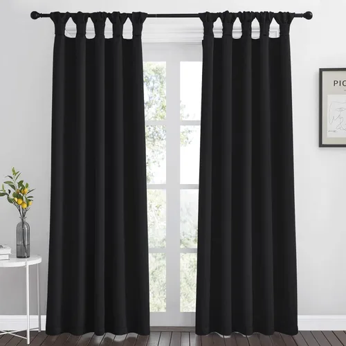 Vista 7 de Bhoomi Collection Cortinas opacas con pestaña superior para sala de estar, cortinas de ventana con aislamiento térmico, oscurecimiento de Rojo Sangre