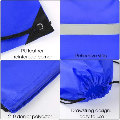 Vista 3 de KUUQA Mochila con cordón y tira reflectante, mochila de cuerda, bolsa de cincha a granel para escuela, yoga, deporte, gimnasio, viajes, Azul, Moderno
