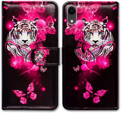 Vista 12 de Bcov Funda para iPhone XR, funda de piel con tapa y función atril para iPhone XR