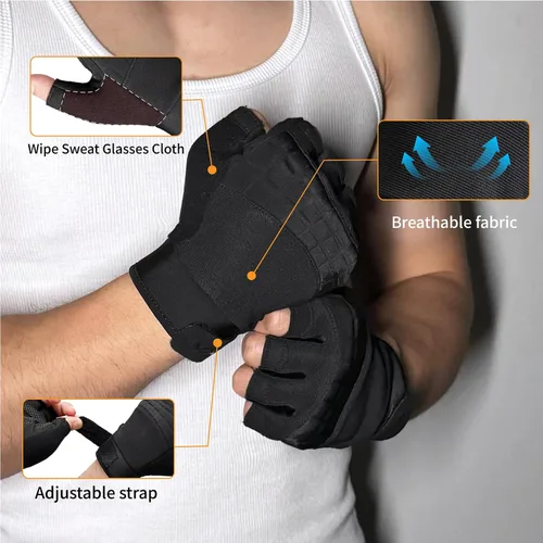 Vista 2 de VWX - Guantes de entrenamiento antideslizantes con palma de gel para hombres y mujeres, con tela que absorbe el sudor para gimnasio, levantamiento