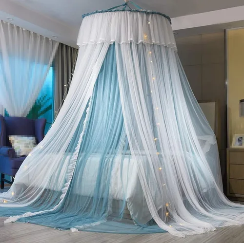 Vista 10 de VETHIN - Dosel de cama de princesa para niñas, cortina de dosel de cama de doble capa con malla transparente, mosquitero de princesa con encaje