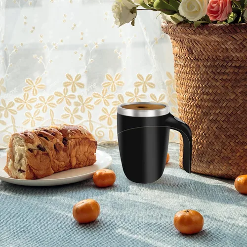 Vista 8 de Taza de café con agitación magnética automática, taza giratoria para mezcla en casa, oficina y viaje, divertida taza eléctrica de acero inoxidable