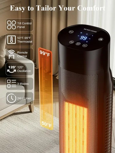 Vista 6 de Uthfy Calentador de espacio de 32 pulgadas para habitación grande, calentador eléctrico de 1500 W para uso en interiores con temporizador de 24