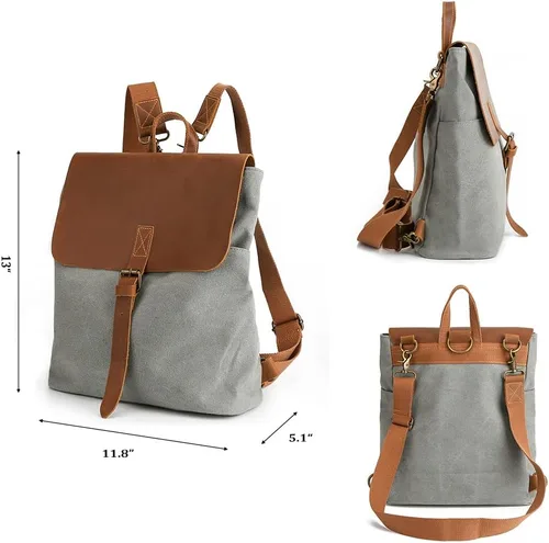 Vista 3 de Womleys Mochila de lona vintage para mujeres y niñas mochila de viaje casual compras senderismo mochila para estudiantes Gris Viajes senderismo