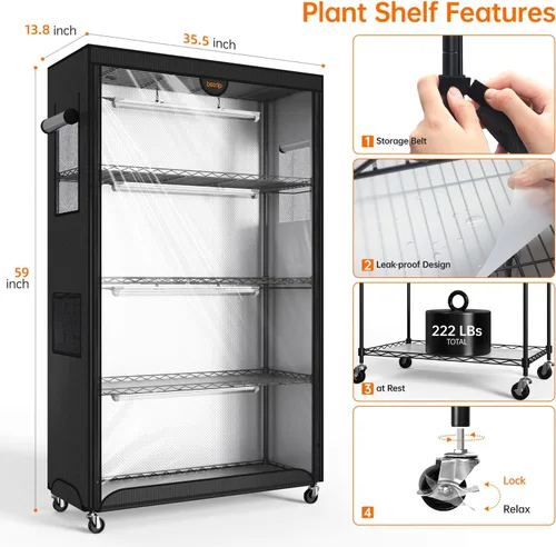 Vista 4 de Bstrip Invernadero interior con luz de cultivo, estante para plantas con tienda de cultivo de tela Oxford, gabinete de invernadero