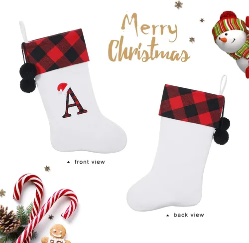 Vista 3 de Calcetines de Navidad bordados con monograma inicial de 20 pulgadas, decoración de Navidad, calcetines personalizados, decoración de temporada