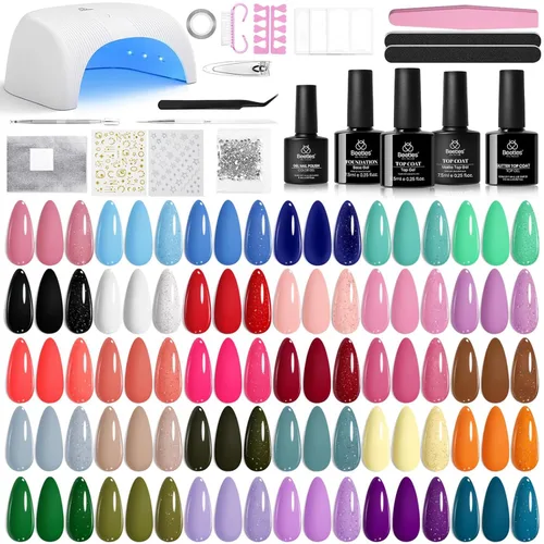 Vista 27 de Beetles - Kit de 69 esmaltes de uñas de gel con luz UV – Kit de esmalte de uñas de gel de 35 colores con base y capa superior brillante