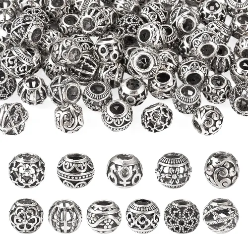 Vista 11 de Craftdady 600 cuentas espaciadoras tibetanas de 10 estilos, colores mezclados, aleación de metal, dijes para pulseras, collares, suministros