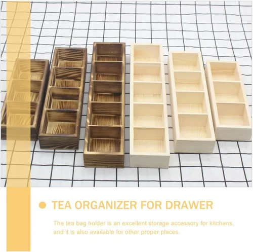 Vista 6 de DECHOUS Wooden 3 Compartment Tea Bag Holder Organizer for Countertop