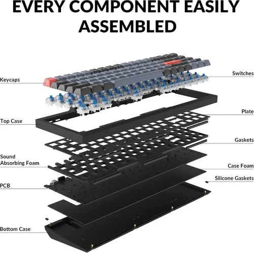 Vista 8 de Keychron Q7 Teclado mecánico personalizado con cable, 70% de diseño QMK/VIA macro programable con interruptor azul Gateron G Pro intercambiable