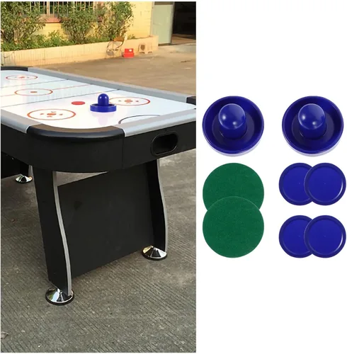 Vista 8 de Air Hockey Pushers and Pucks Set, 96mm Blue Plastic Pushers (2), 64mm Blue Plastic Pucks (4) Felt Pads (2) Replacement Accessories for Table Hockey