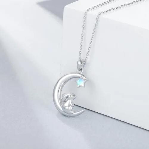 Vista 3 de Onefinity Collar de conejo de plata de ley con nudo celta y luna, colgante para mujer y mamá