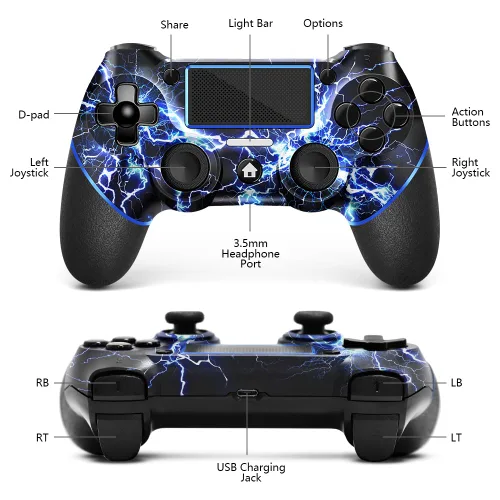 Vista 2 de Wireless Controller for PS4, Custom Design V2 Gamepad Joystick for PS4 with Non-Slip Grip of Both Sides and 3.5mm Audio Jack! Thumb Caps Included!