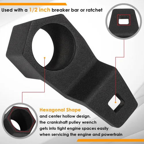 Vista 7 de Yoursme 0.748 in Armónico Equilibrador Socket 3,034.646 & 1.969 in Cigüeñal Polea Soporte de llave para motores Honda y Acura