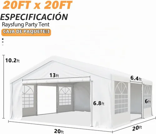 Vista 5 de Carpa para fiestas de 20 x 20 pies, resistente, para exteriores, carpa para bodas con paredes laterales extraíbles, refugio para eventos, carpa