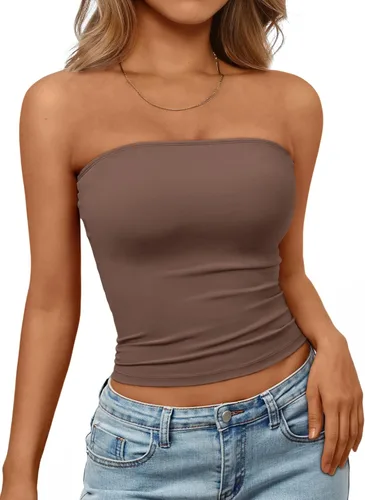 Vista 25 de Trendy Queen Top corto bandeau sin tirantes para mujer Blanco