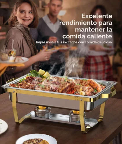 Vista 2 de Platos de Roce para Buffet 2 Pack, 9QT [Colores Oro Elegante y Plata] Juego de Platos de Roce de Acero Inoxidable para Buffet