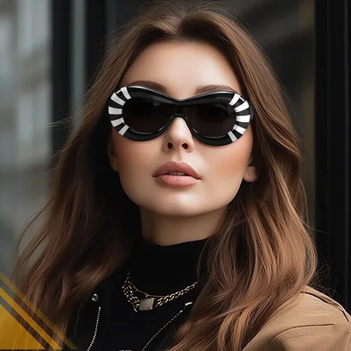 Vista 2 de FEISEDY Lentes de sol ovalados inflados para mujeres y hombres, a la moda, de gran tamaño, montura gruesa, Y2K, divertidos tonos estéticos B9088