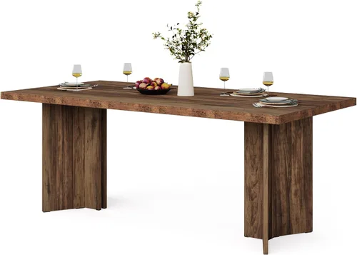 Vista 9 de Tribesigns Mesa de comedor de 63 pulgadas para 4-6, mesa de cocina estilo granja con gran superficie, mesa rectangular para cenas y comidas