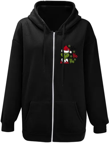 Vista 5 de Yubnlvae Womens Christmas Grinchs Sweatshirts Casual Full Zip Up Crewneck Long Sleeve Shirts Winter Lightweight Loose Hoodies