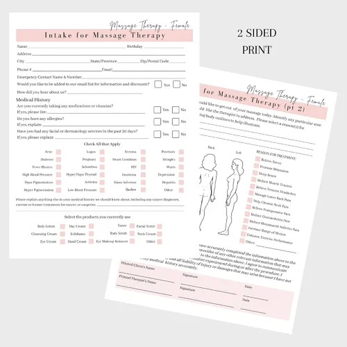 Vista 6 de Masajista Terapeuta Consumo de Cliente, Consentimiento, Notas de Jabón Combo Masculino y Femenino Formularios con Historial Médico Tratamiento