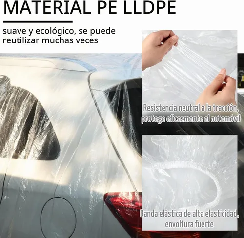 Vista 5 de Tallew 4 piezas Cubierta universal de plástico para coche 12.5 x 21.7 pies Desechable impermeable cubierta exterior completa con banda elástica
