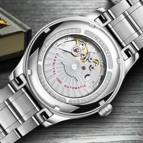 Vista 6 de MASTOP Relojes automáticos de lujo para hombre, reloj de pulsera de acero inoxidable dorado y plateado