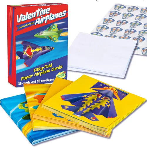 Vista 9 de Peaceable Kingdom Tarjeta de Avión de Papel Super San Valentín, 1 EA 28 San Valentín listos para regalar para toda la clase. Incluye 28 tarjetas