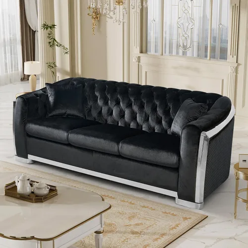 Vista 34 de DAMAIFROM Sofá Chesterfield moderno de mediados de siglo, sofá de terciopelo de 62" blanco y dorado, sofá biplaza curvo de lujo para sala de estar