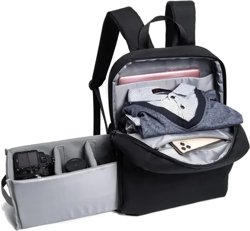 Vista 11 de CADeN Mochila Bolsa para Cámara con Compartimento para Portátil de 14", Impermeable, Estuche para Cámara DSLR/SLR sin Espejo para Viajes y 1.0 Negro