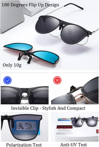 Vista 5 de OopsMi Gafas de sol polarizadas con clip TR90 con marco abatible para lentes recetados (lente negra)