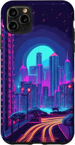 Vista 11 de Funda estética para iPhone 15 Vaporwave Anime City 80s 90s Futurism