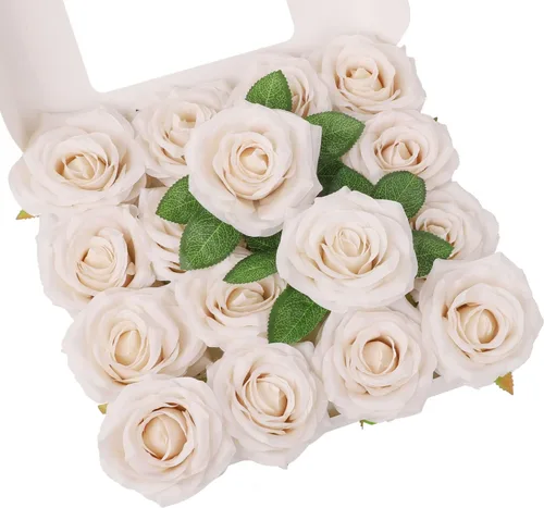 Vista 9 de Rosas artificiales, rosas artificiales, rosas artificiales de seda con tallos para ramos de boda, mesas de fiesta, centros de mesa, arreglos Negro