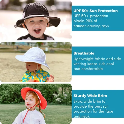 Vista 5 de SwimZip, sombrero unisex para niños, ala ancha, protección solar FPS 50, ajustable.