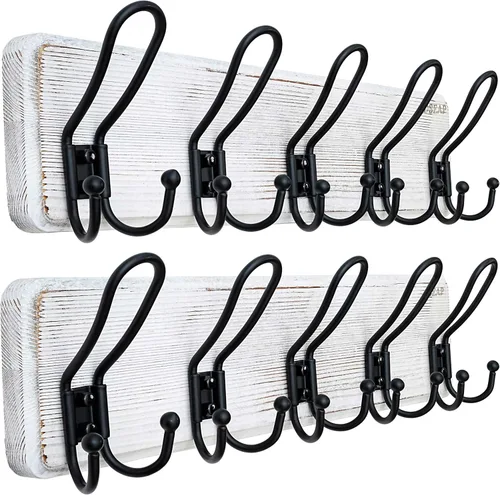 Vista 12 de Dseap Perchero para Abrigos Montado en Pared - Perchero Resistente de Estilo Granja Rural con 5 Ganchos de Alambre para Ropa, Sombrero, Chaqueta