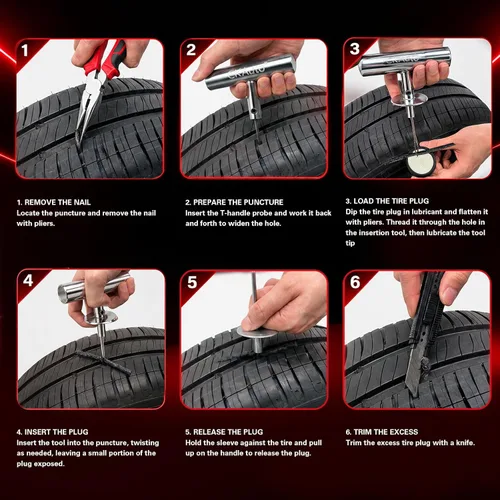 Vista 5 de CKAuto Kit de reparación universal de neumáticos de 34 piezas con tapones