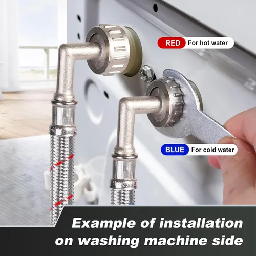 Vista 3 de Mangueras de lavadora - 4 pies - rojo azul Washer Hoses Stainless Steel Braided With Wrench Burst Proof Water Supply Lines Universal Fit to Hot