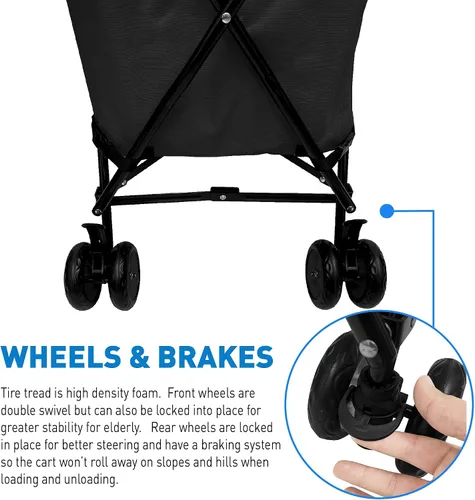 Vista 3 de EasyGo - Carrito de compras de comestibles, cesta de lavandería con ruedas, bolsa de lona extraíble, ruedas Versa y frenos traseros, fácil