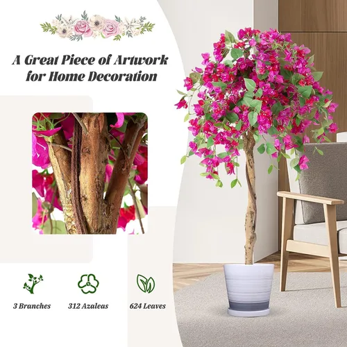 Vista 9 de Árbol artificial de buganvilla de 4.5 pies, planta falsa alta para decoración de interiores y exteriores