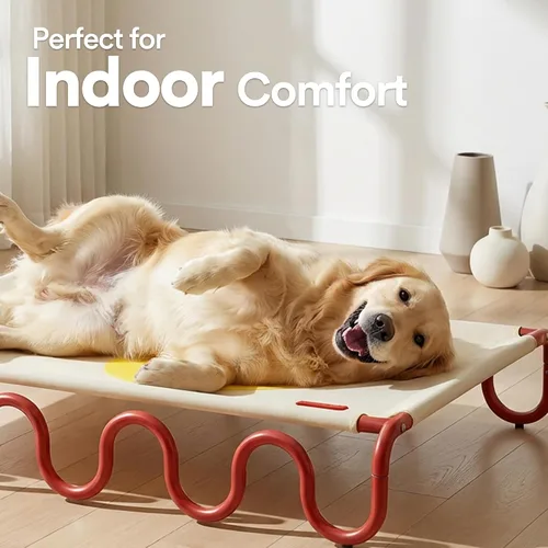 Vista 6 de ZEZE Cama elevada ondulada para mascotas, cama elevada transpirable para perros y gatos con marco de acero, tela Oxford duradera, catre